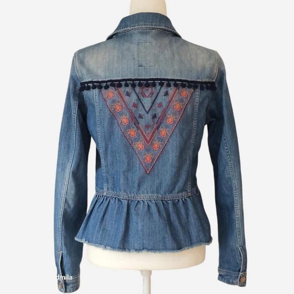 SALSA Women's Size‎ M Blue Denim Jacket with Embroidered Back - Picture 2 of 11